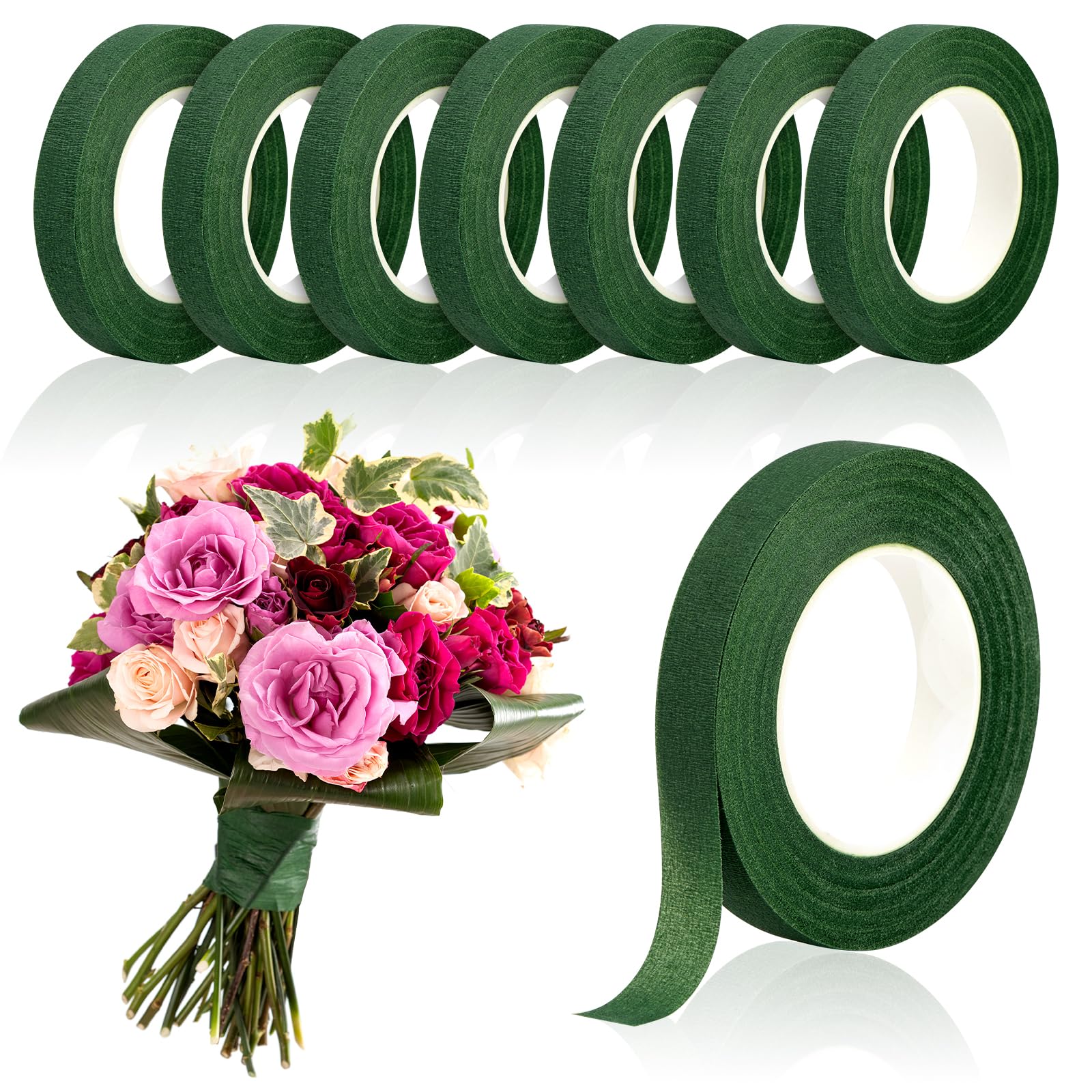 Anda Florist Supply - 20 หลา เทปดอกไม้สีเขียว เทปกระดาษห่อแบบมีกาวในตัว เทปห่อดอกไม้ DIY