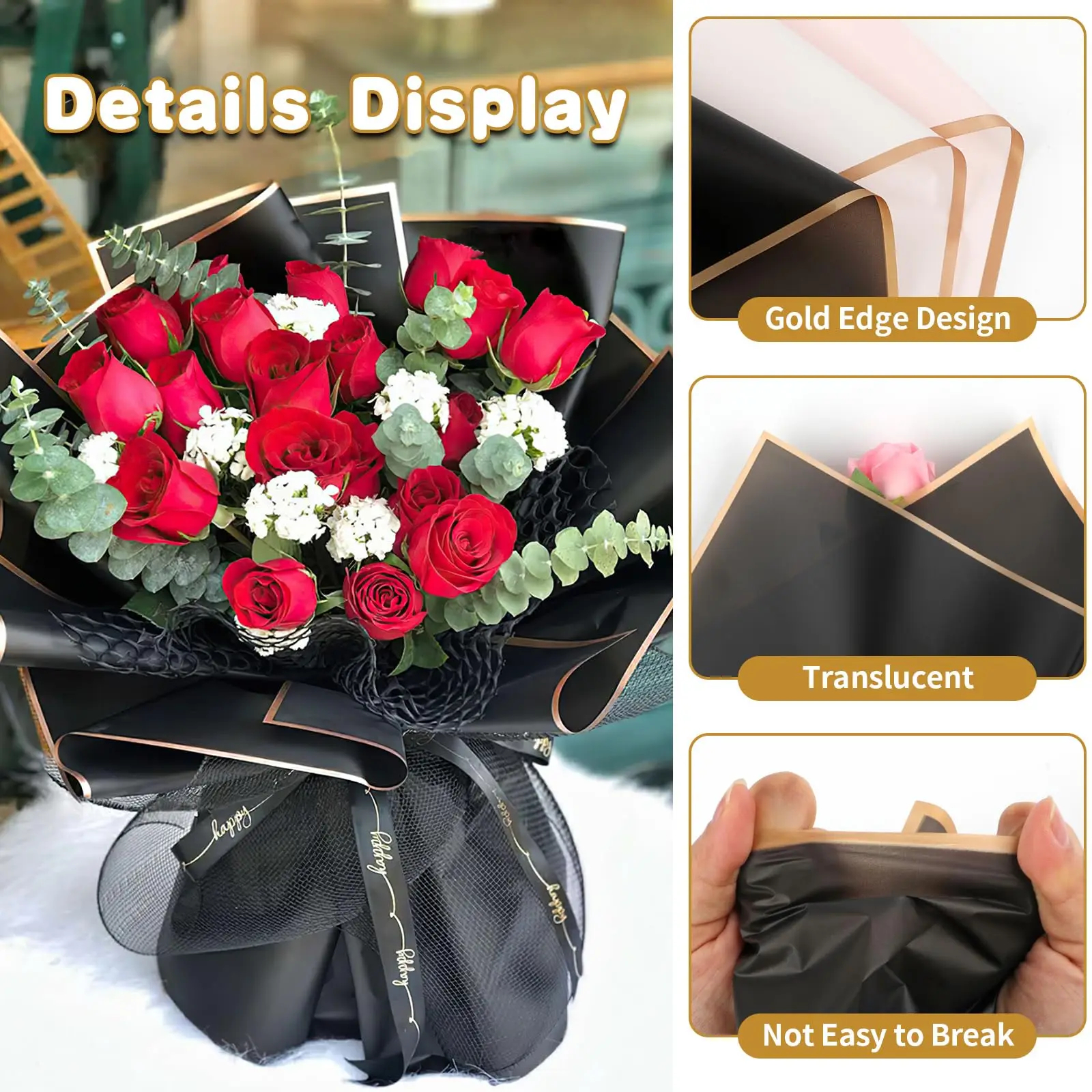 กระดาษห่อดอกไม้สีดำขอบทอง 20 แ - Anda Florist Supply บทวิจารณ์และราคา