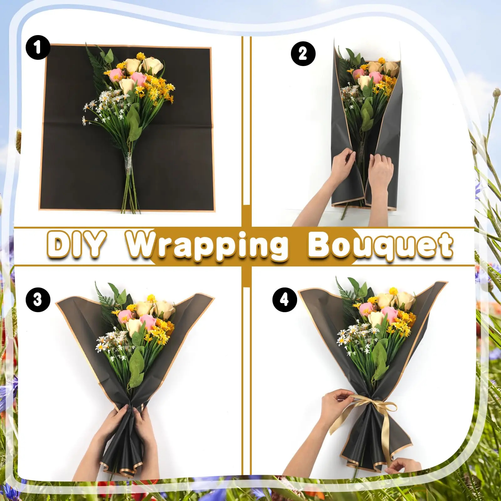 กระดาษห่อดอกไม้สีดำขอบทอง 20 แ - Anda Florist Supply บทวิจารณ์และราคา